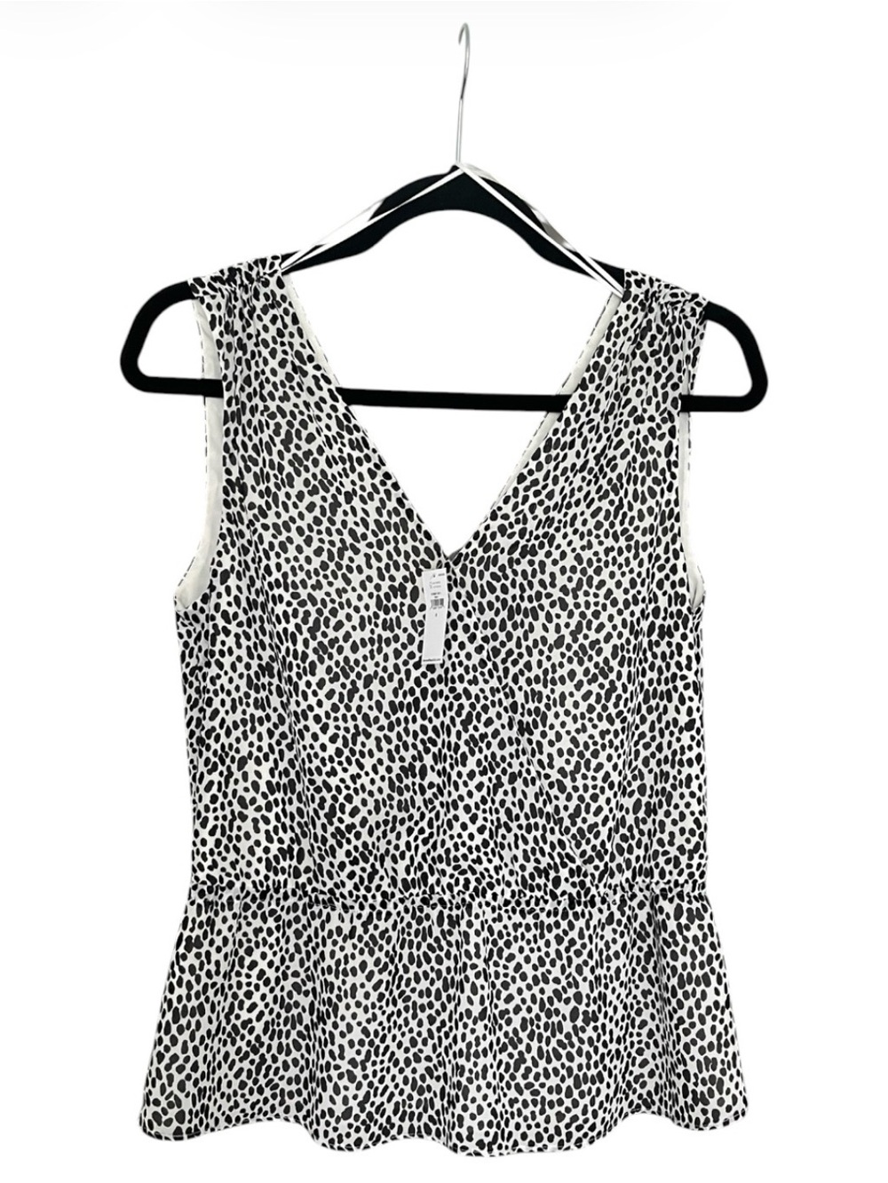 Banana Republic Sleeveless Wrap Peplum Blouse | Black and White Animal Print | S